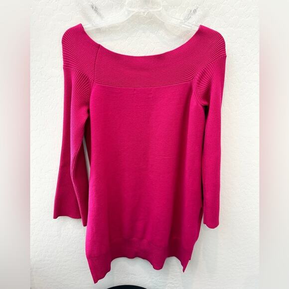 ANTHROPOLOGIE | Elise Off Shoulder Ribbed Sweater Hot Pink Fuchsia | Size XL - Picture 5 of 8